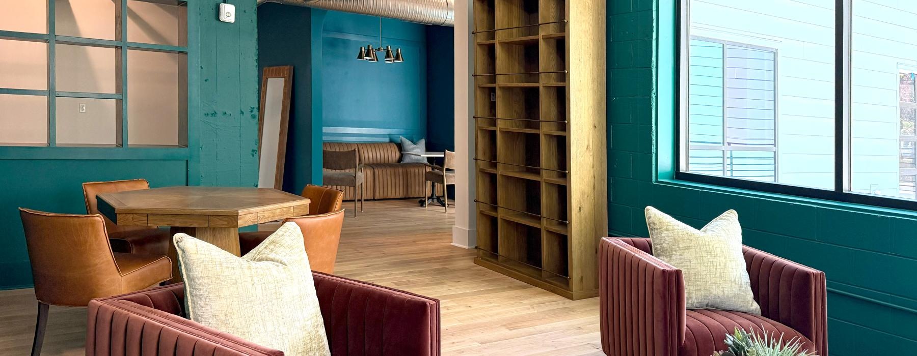 a room with chairs and tables