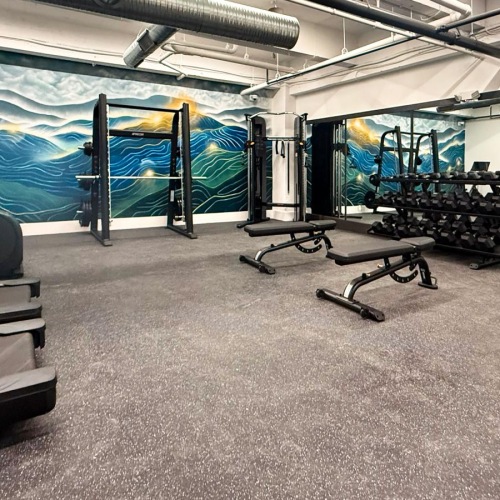 a gym with exercise equipment