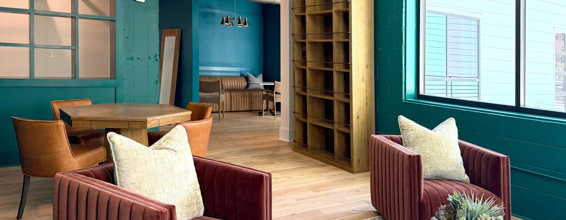 a room with chairs and tables